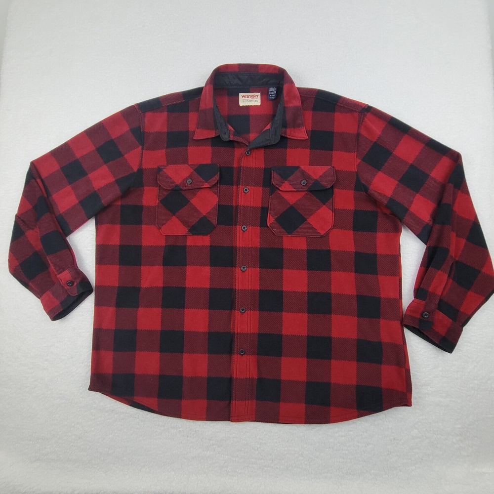 Wrangler Authentics Buffalo Plaid Fleece‎ Button Up Shirt Mens XL Red Black